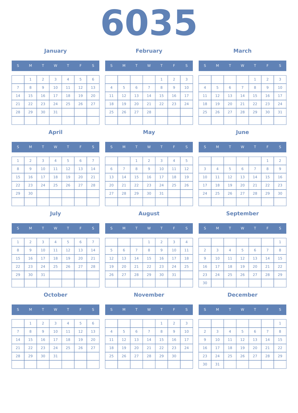 Printable 6035 Year Calendars glaucous