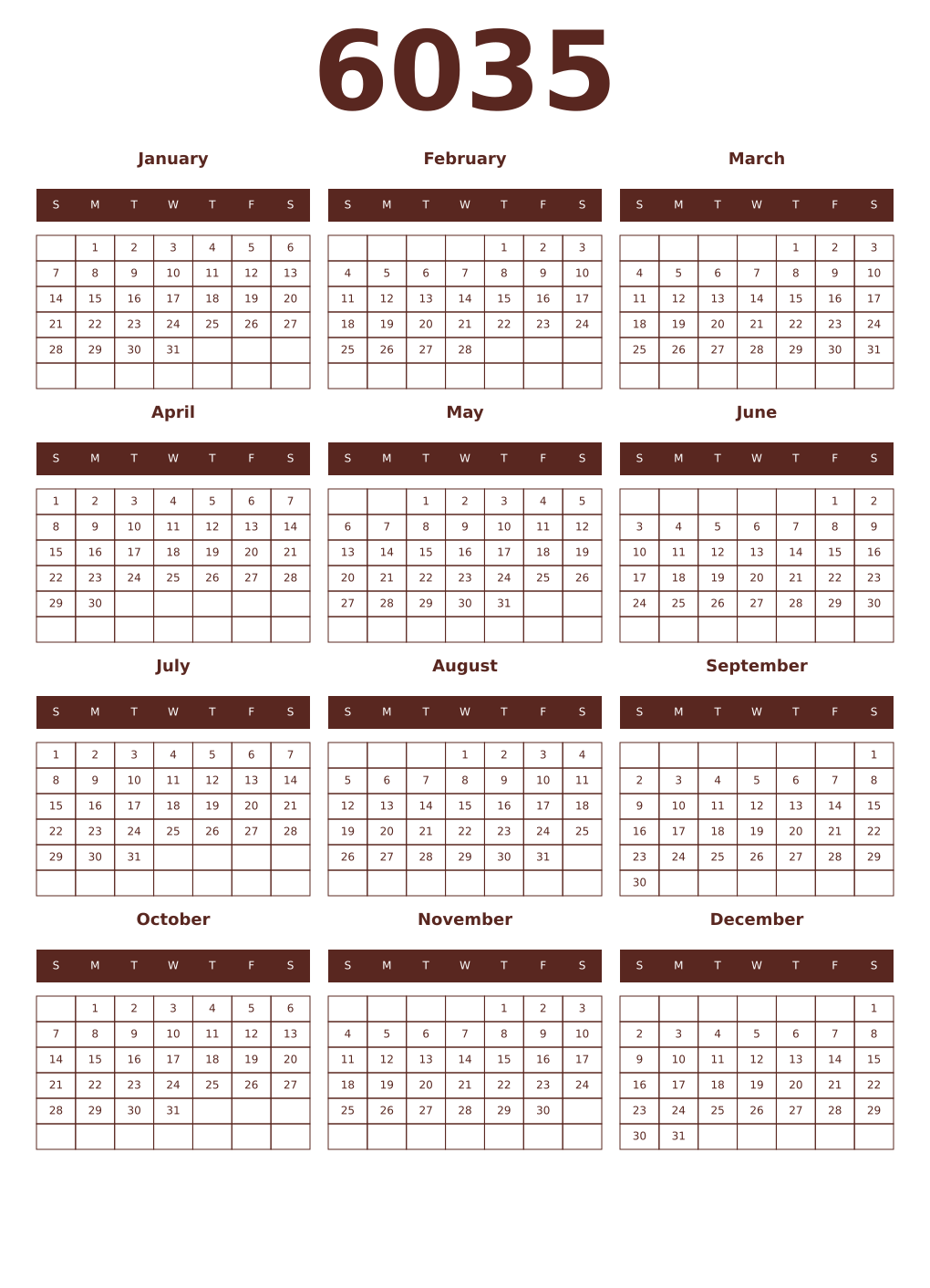 Printable 6035 Year Calendars mortuum