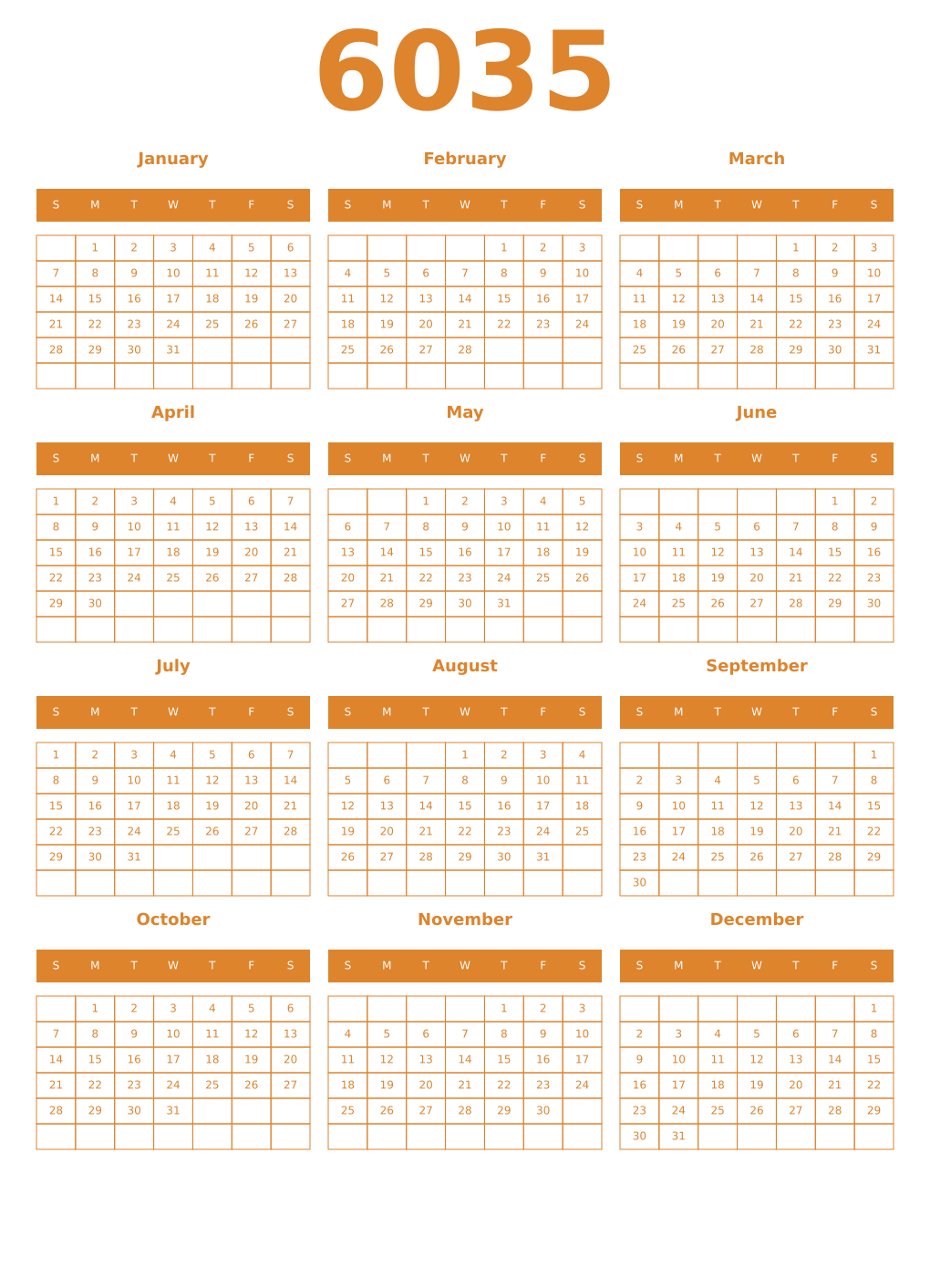 Printable 6035 Year Calendars orange