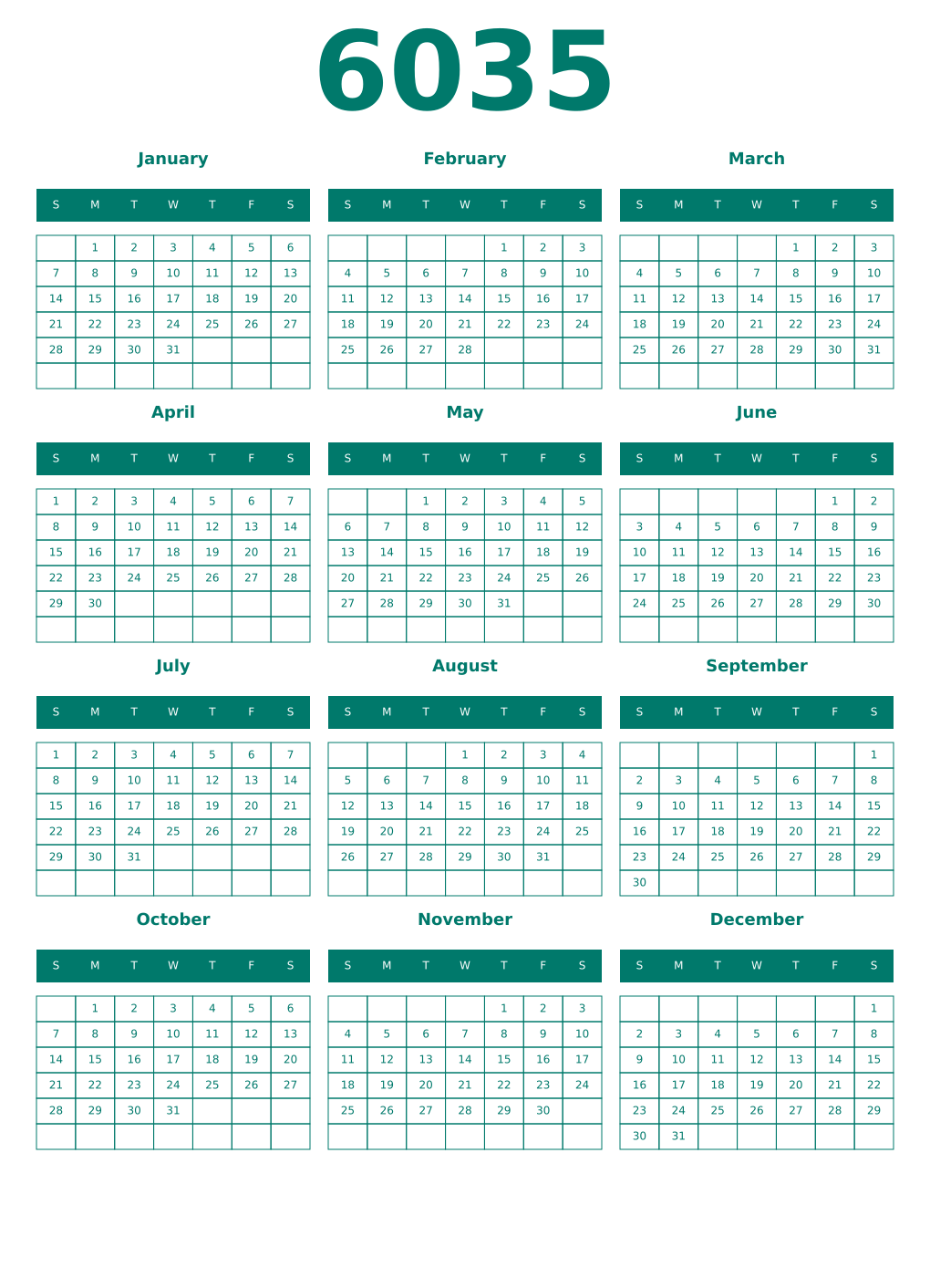 Printable 6035 Year Calendars pastel