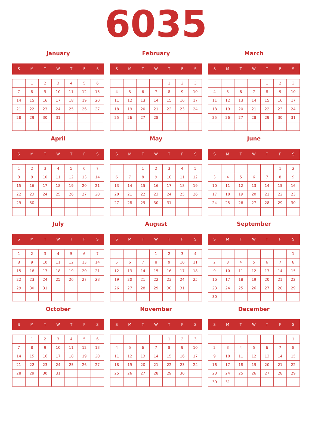 Printable 6035 Year Calendars red