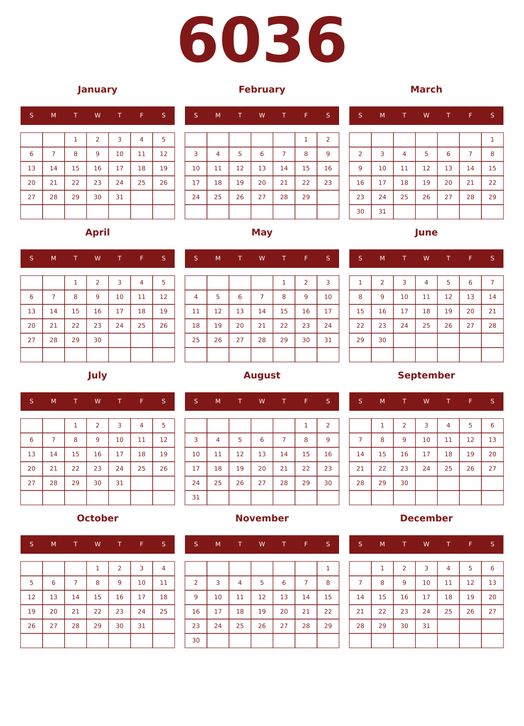 Printable 6036 Year Calendars falu