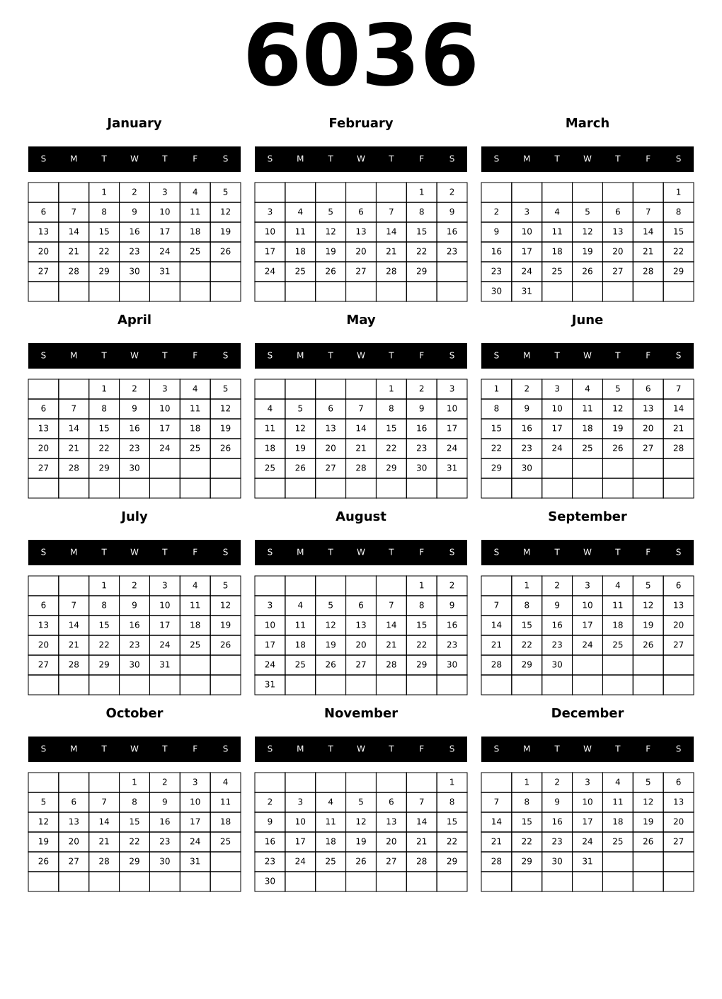 Printable 6036 Calendars