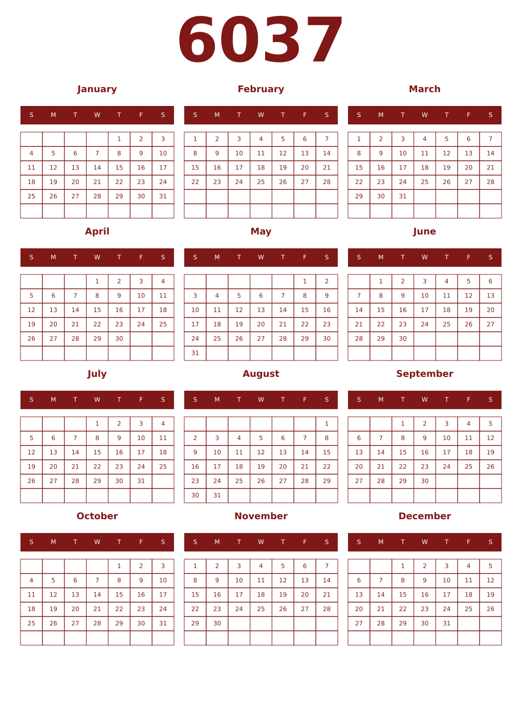 Printable 6037 Year Calendars falu