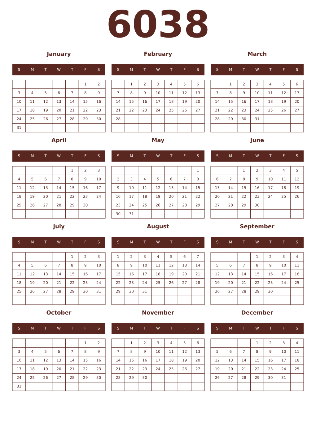 Printable 6038 Year Calendars mortuum