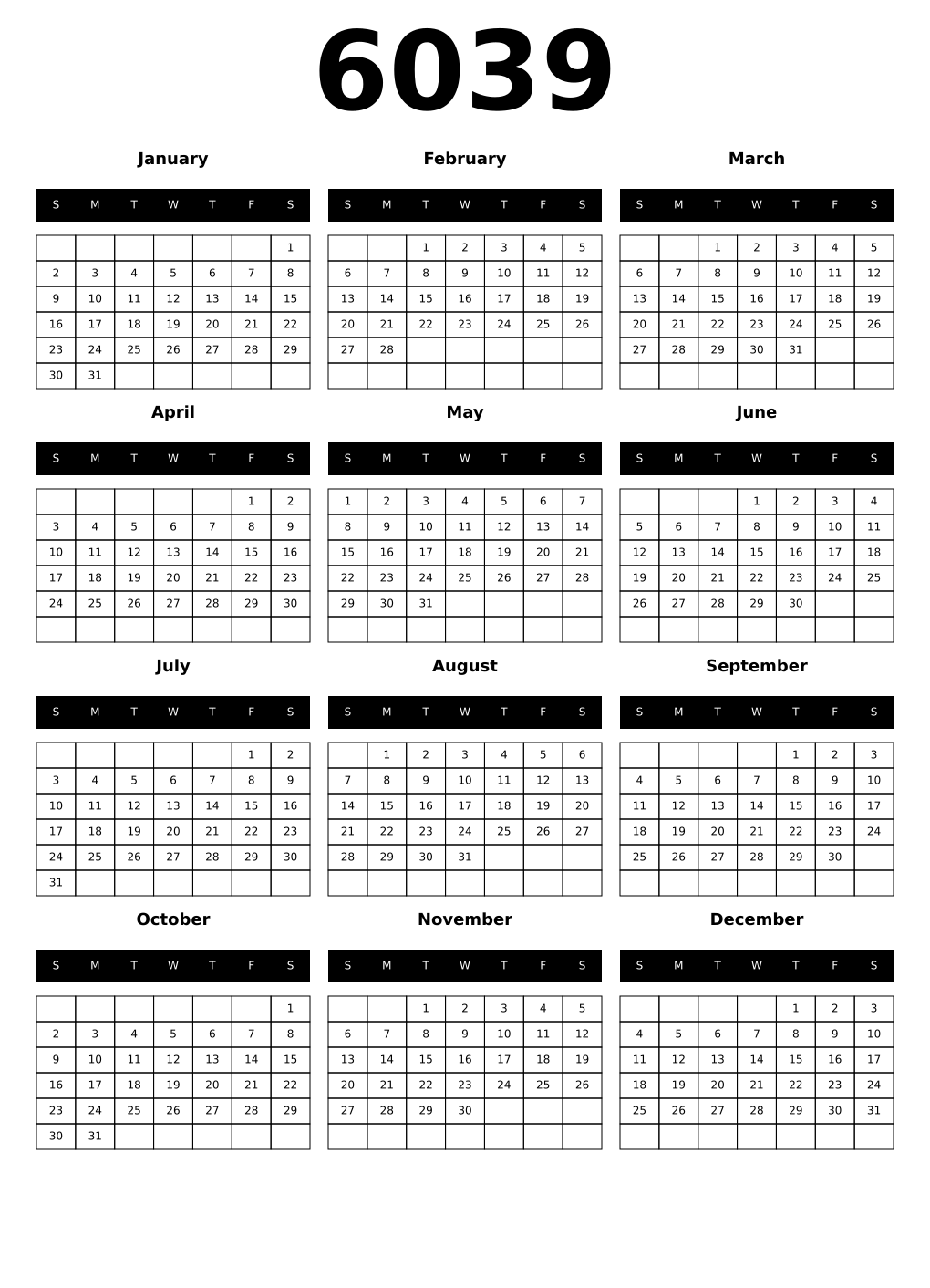 Printable 6039 Calendars