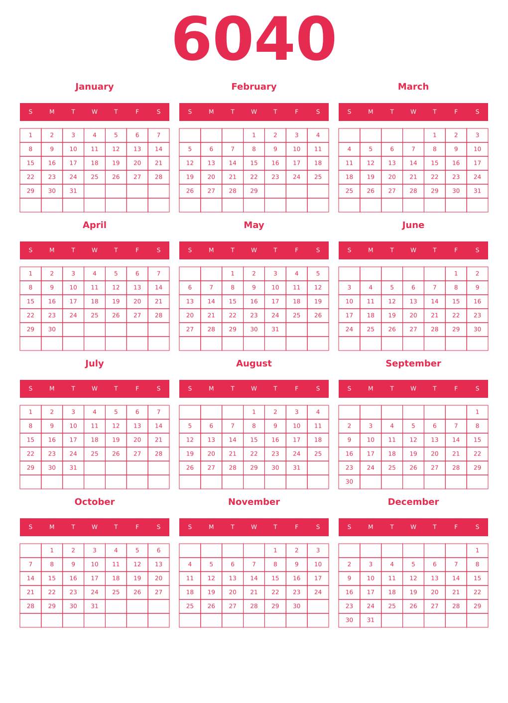 Printable 6040 Year Calendars amaranth