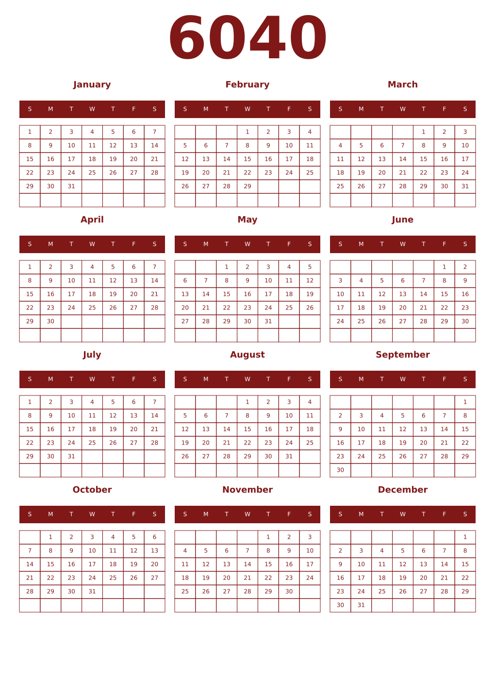 Printable 6040 Year Calendars falu