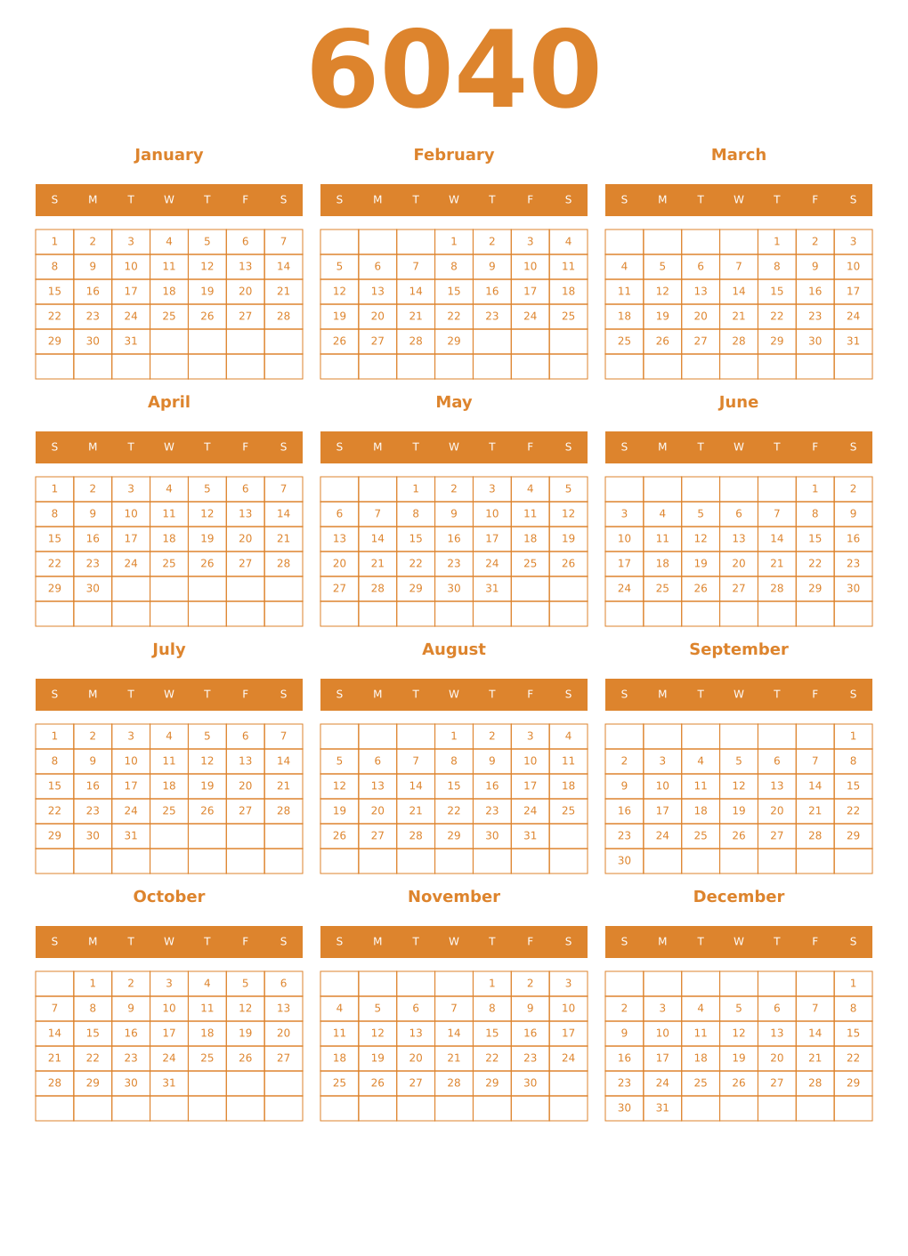 Printable 6040 Year Calendars orange