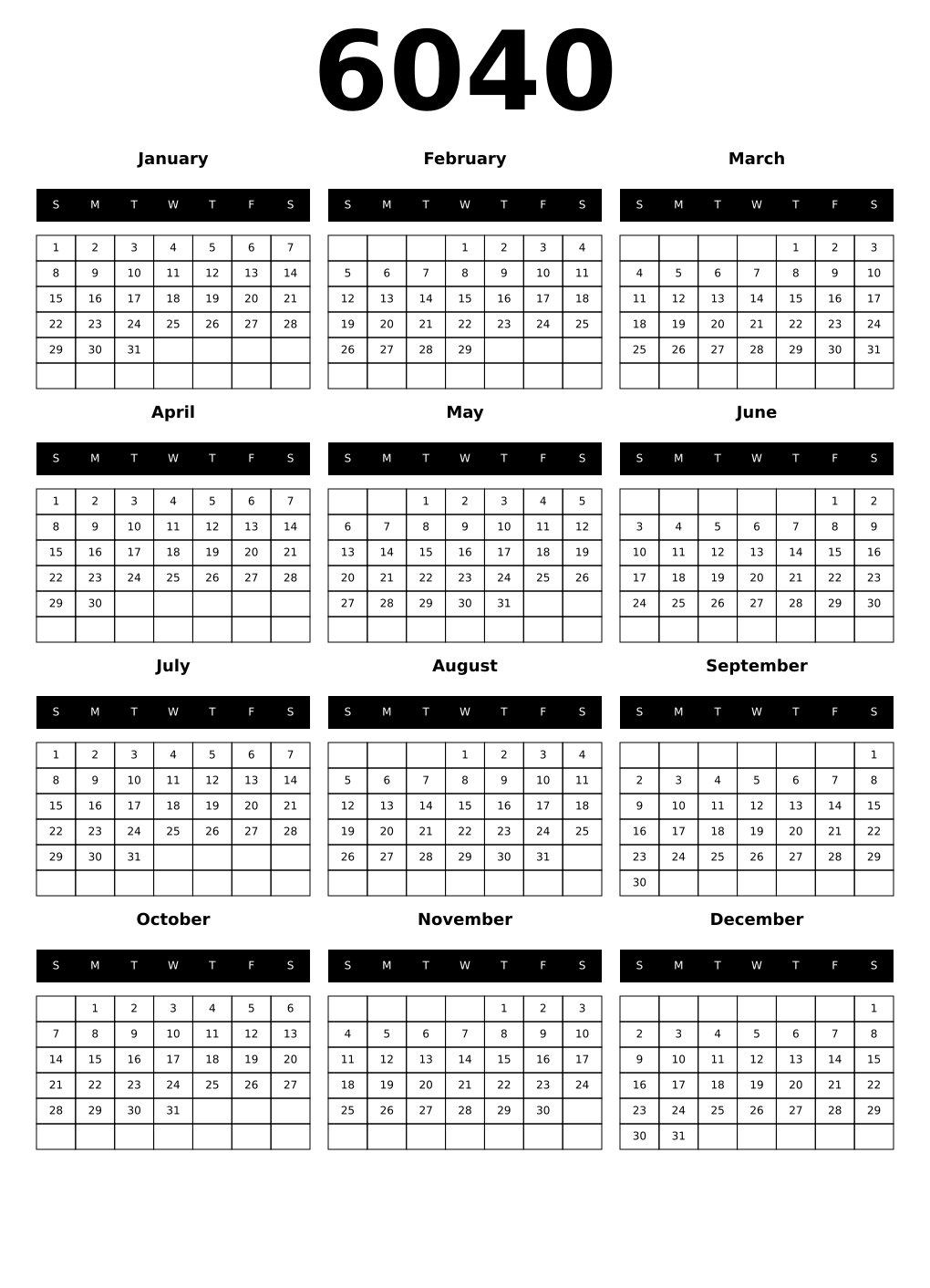 Printable 6040 Calendars
