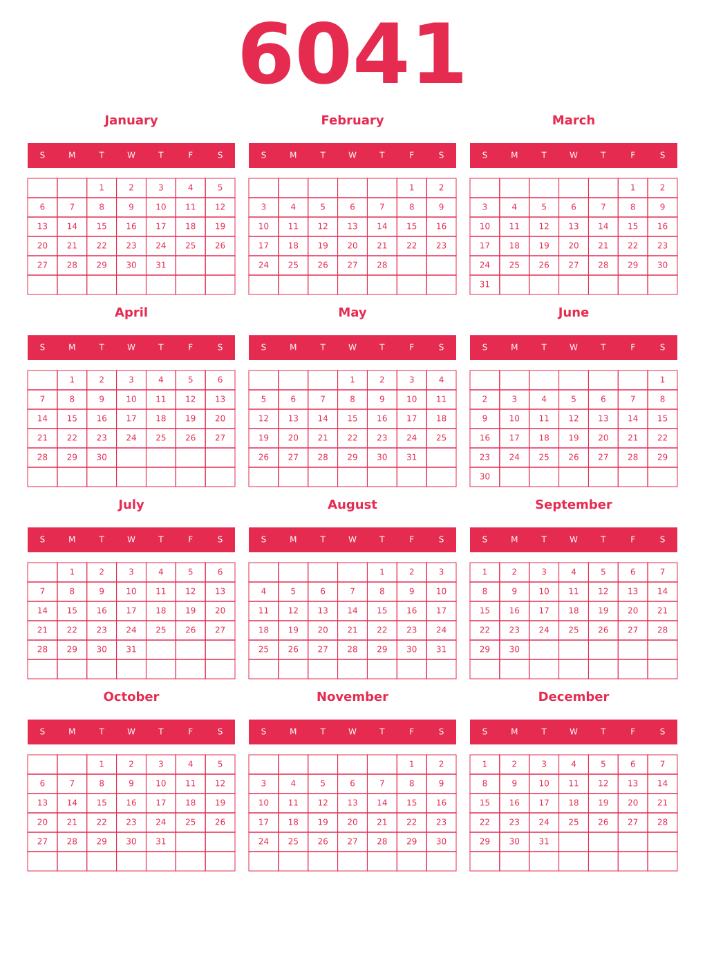 Printable 6041 Year Calendars amaranth