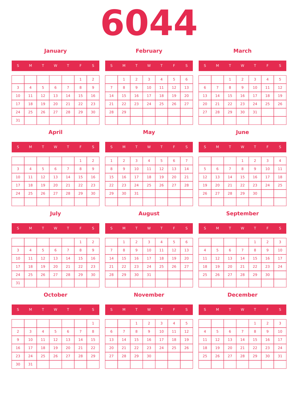 Printable 6044 Year Calendars amaranth