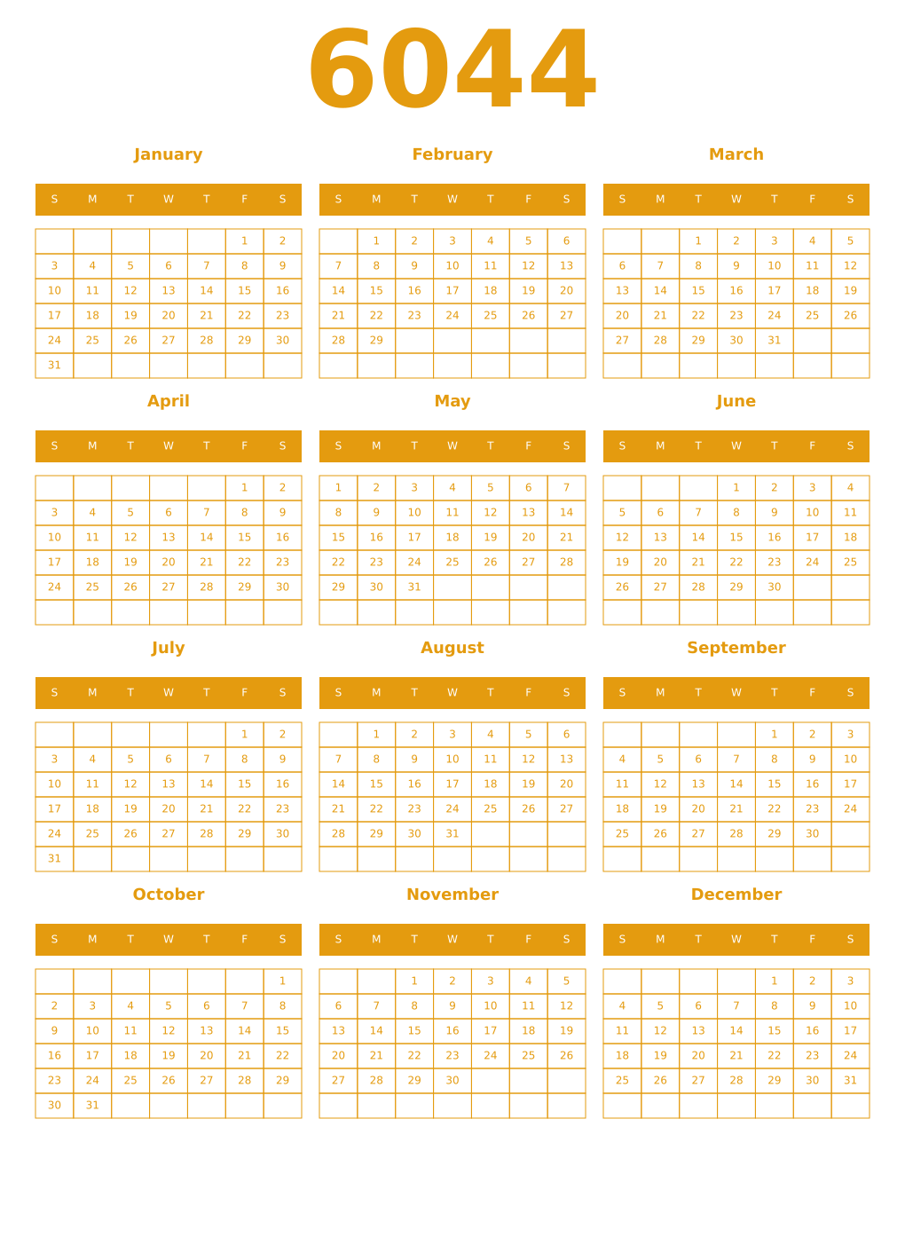 Printable 6044 Year Calendars gamboge