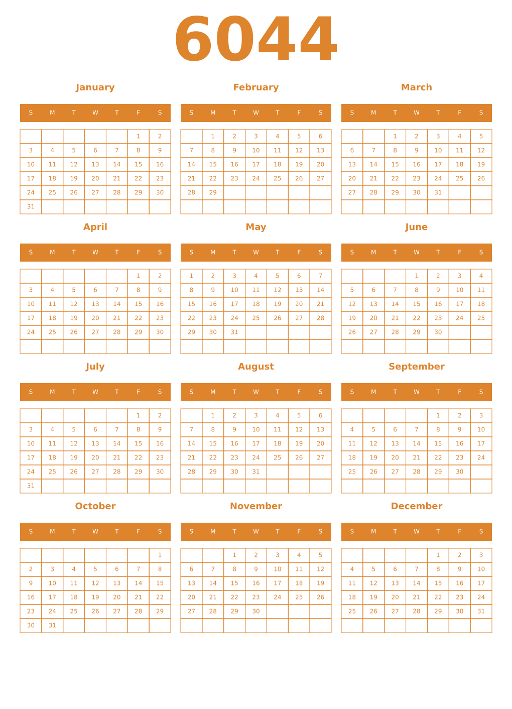 Printable 6044 Year Calendars orange