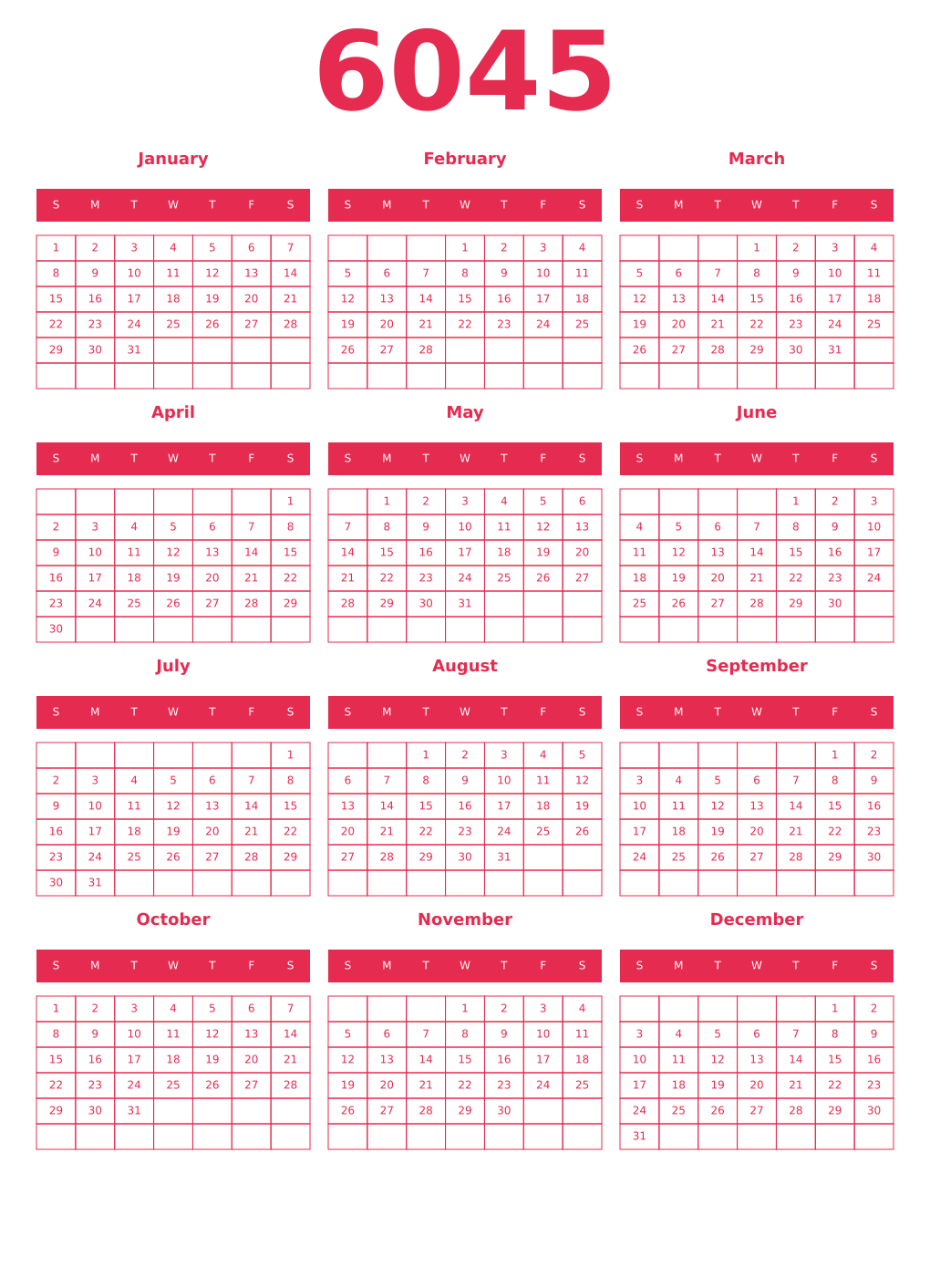 Printable 6045 Year Calendars amaranth