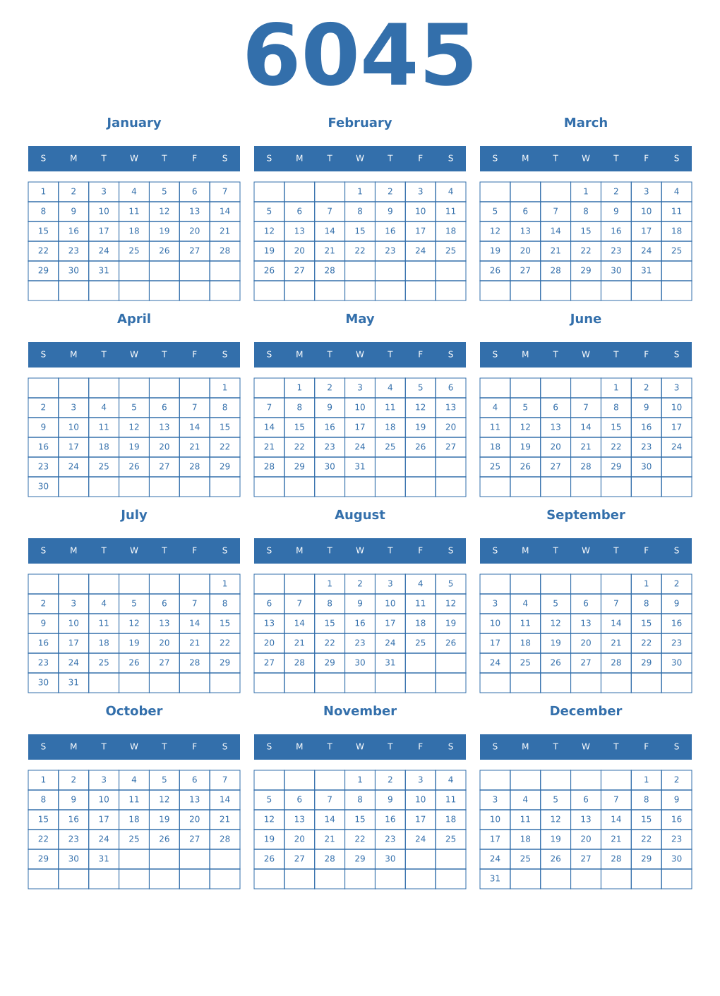 Printable 6045 Year Calendars blue