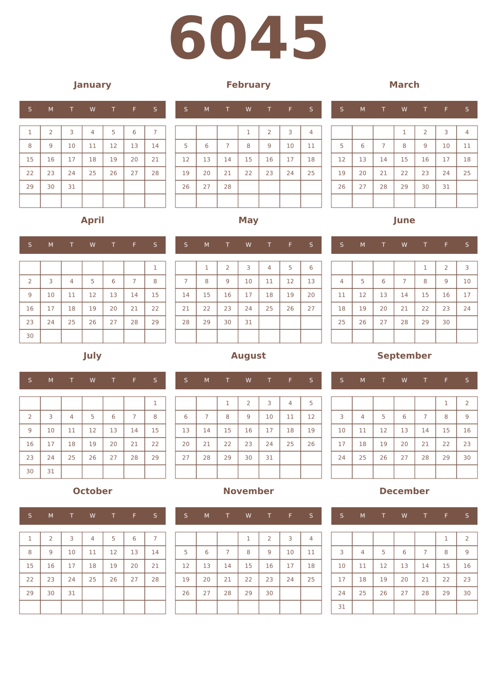 Printable 6045 Year Calendars coffe