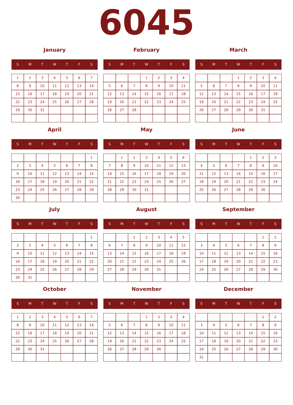 Printable 6045 Year Calendars falu