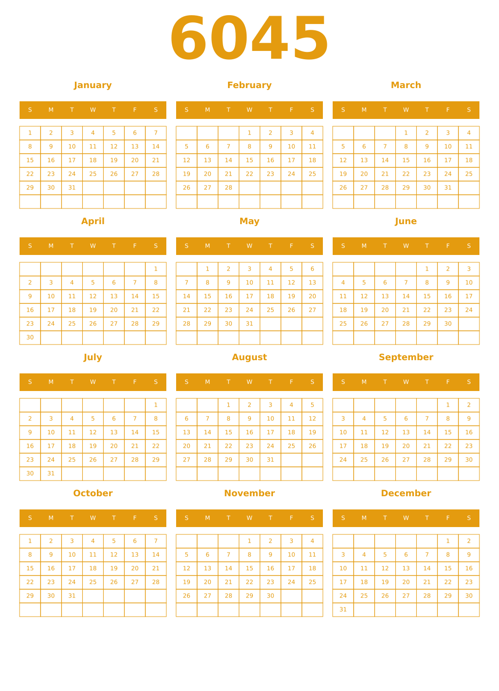 Printable 6045 Year Calendars gamboge