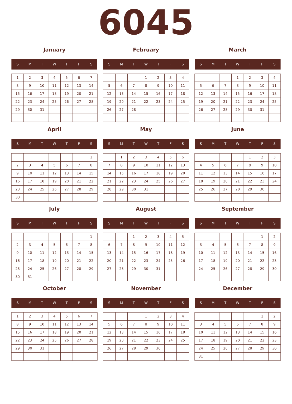 Printable 6045 Year Calendars mortuum