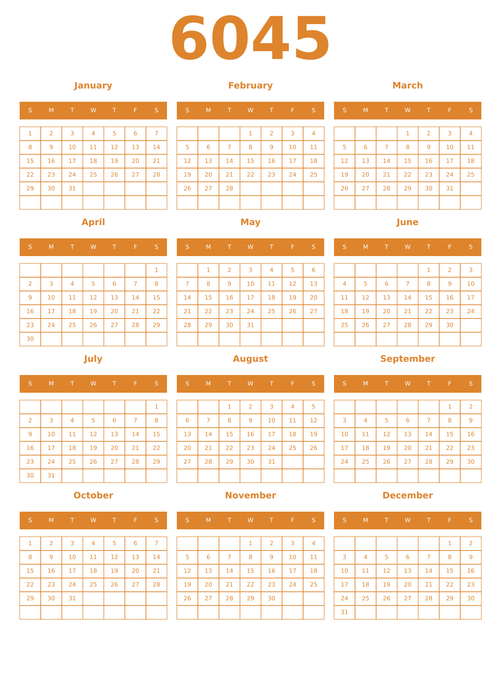 Printable 6045 Year Calendars orange