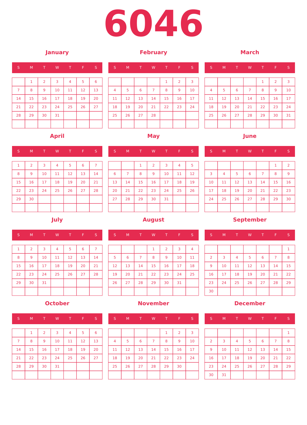Printable 6046 Year Calendars amaranth