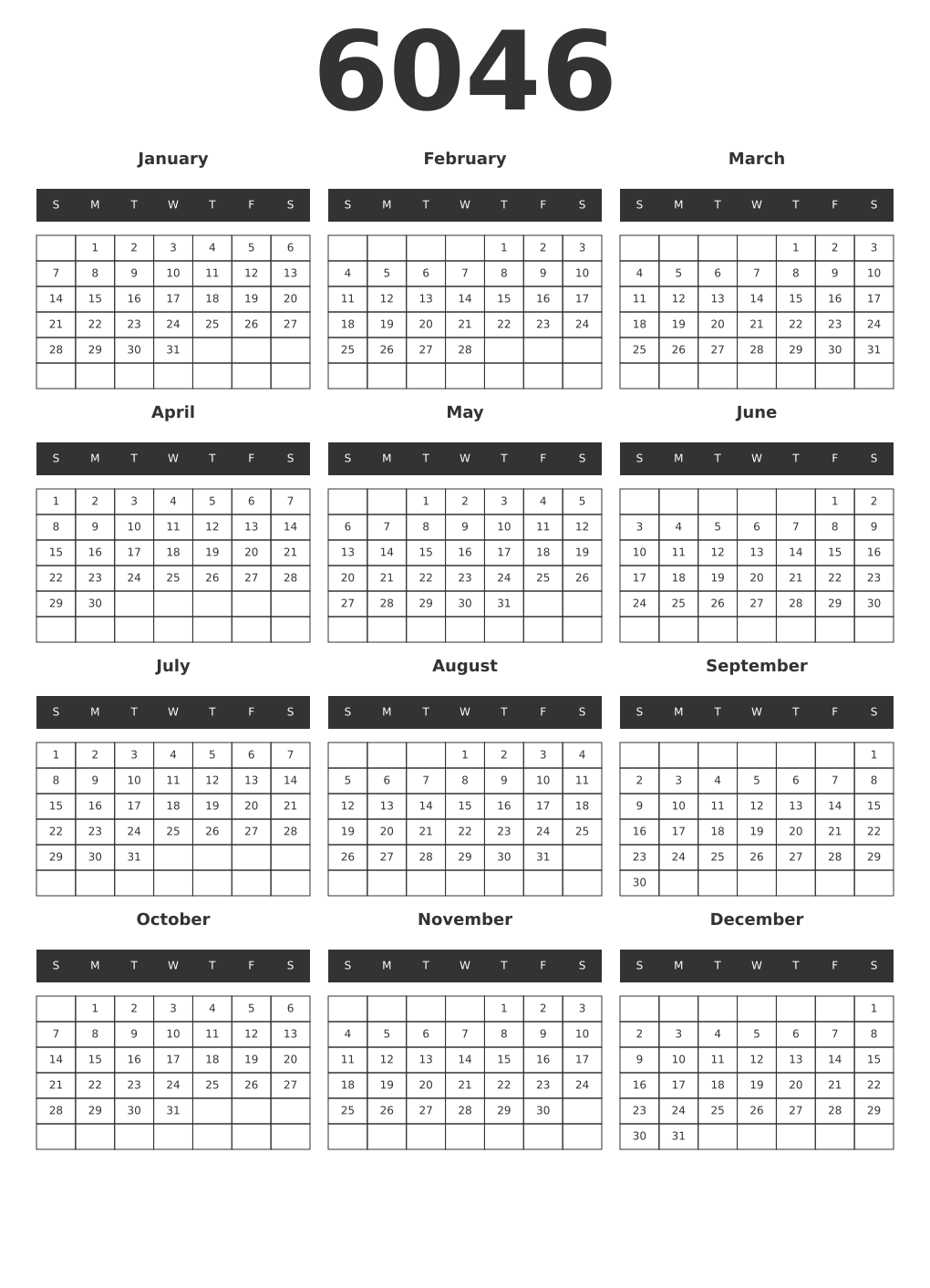 Printable 6046 Year Calendars dark