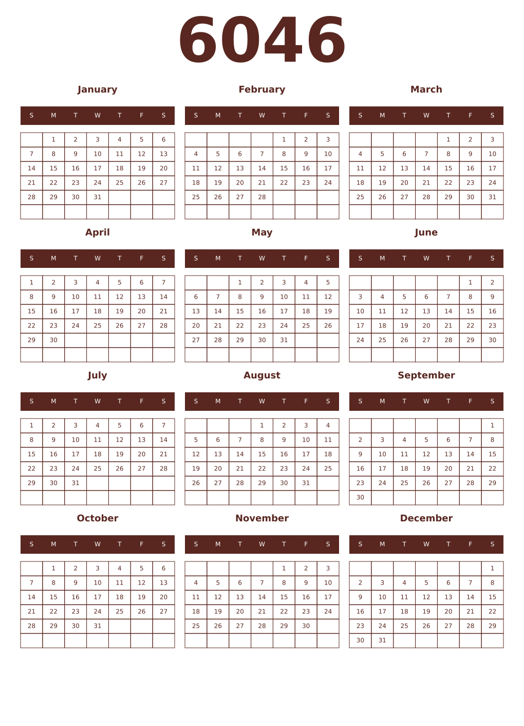 Printable 6046 Year Calendars mortuum