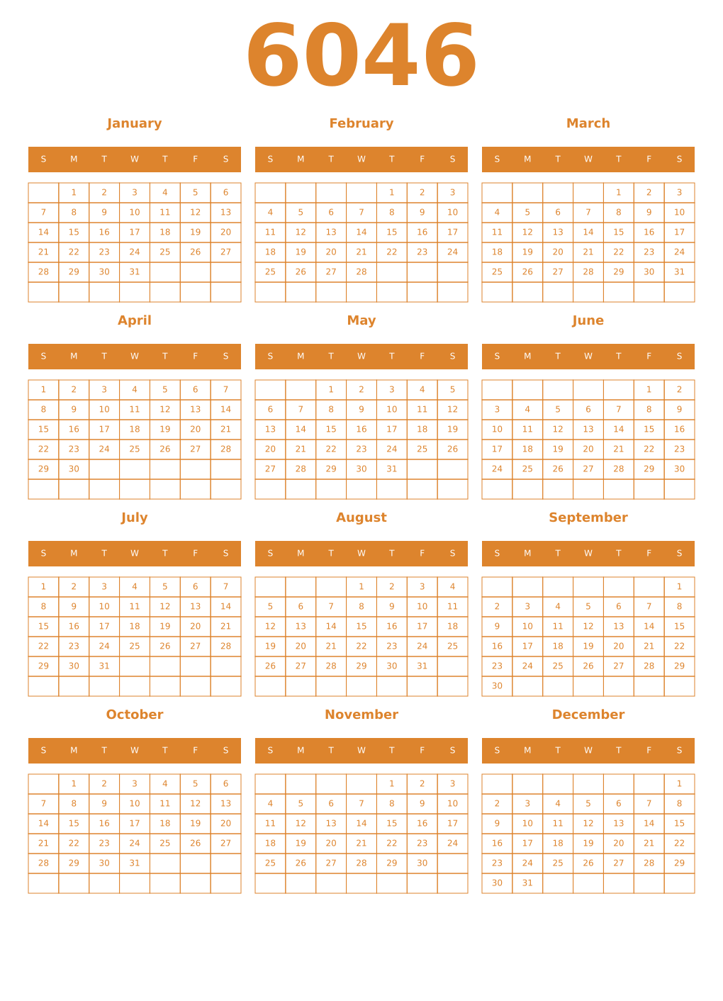 Printable 6046 Year Calendars orange