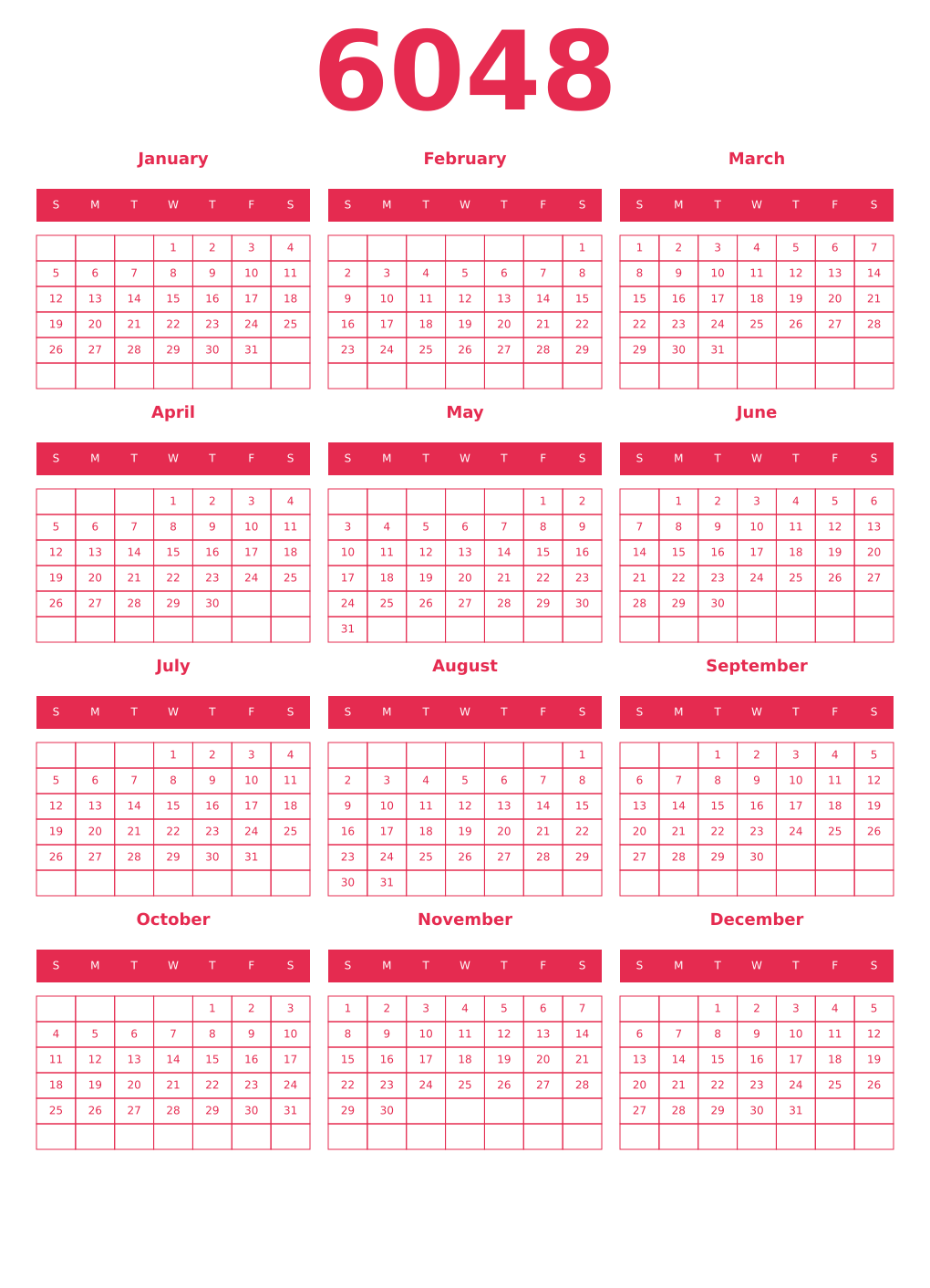 Printable 6048 Year Calendars amaranth