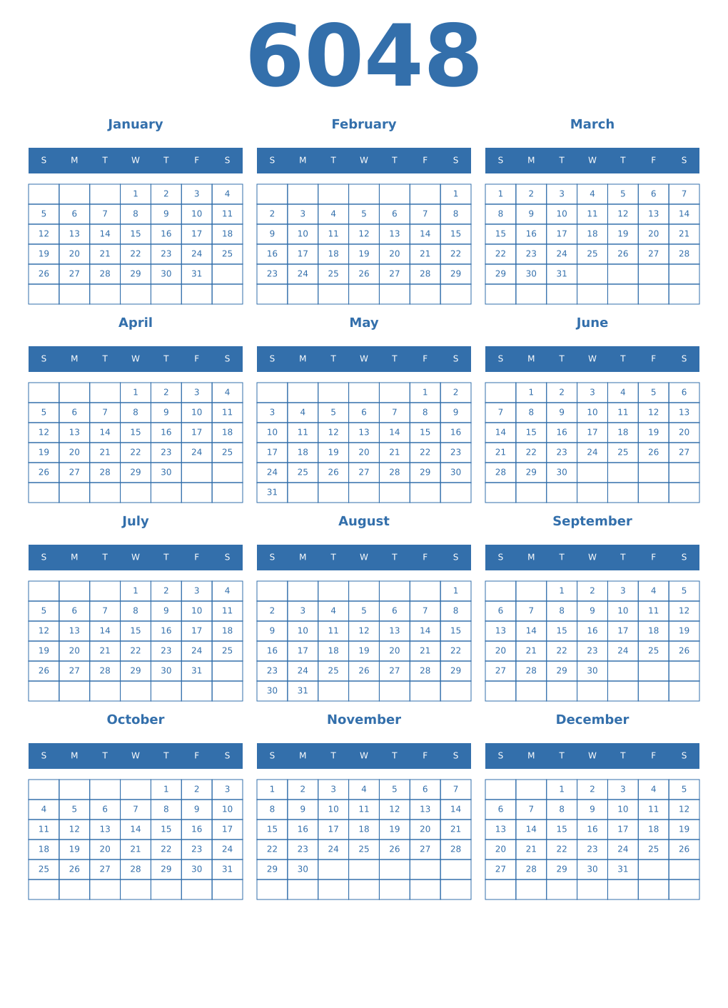 Printable 6048 Year Calendars blue