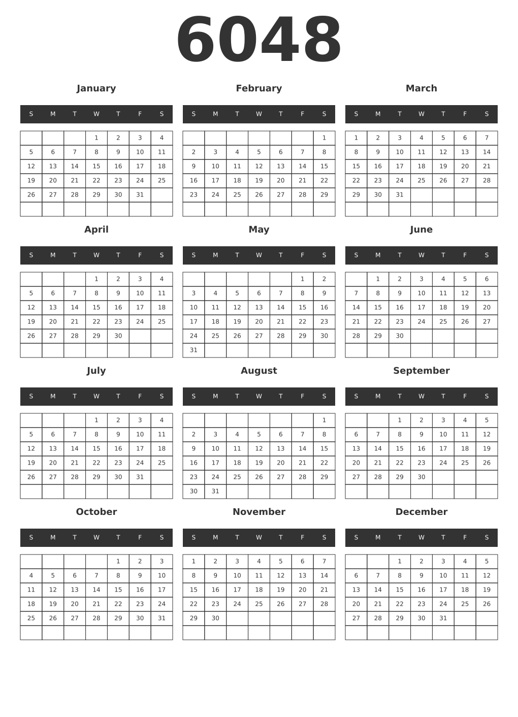 Printable 6048 Year Calendars dark