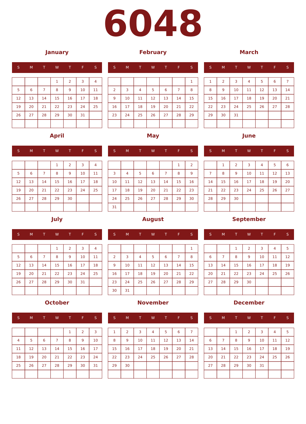 Printable 6048 Year Calendars falu