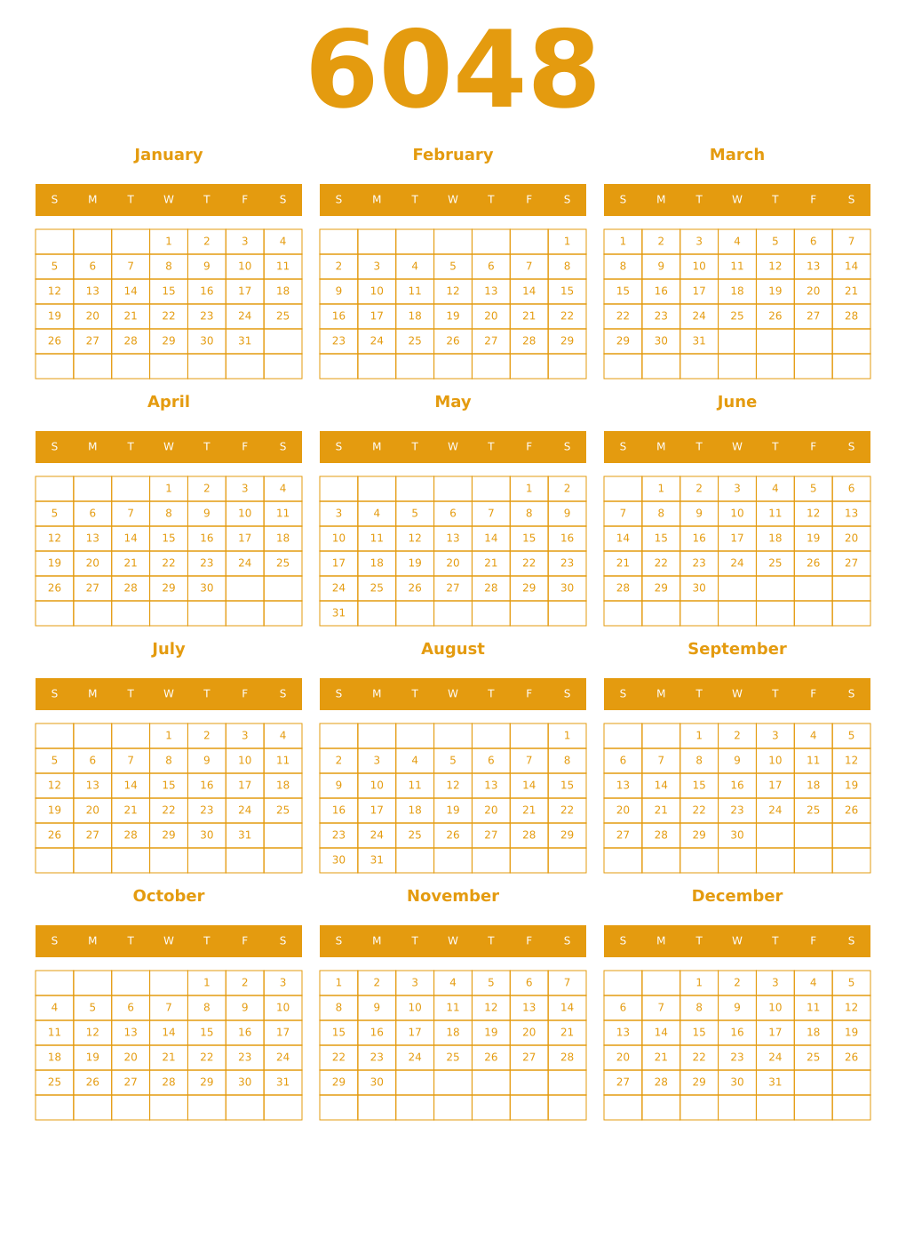 Printable 6048 Year Calendars gamboge
