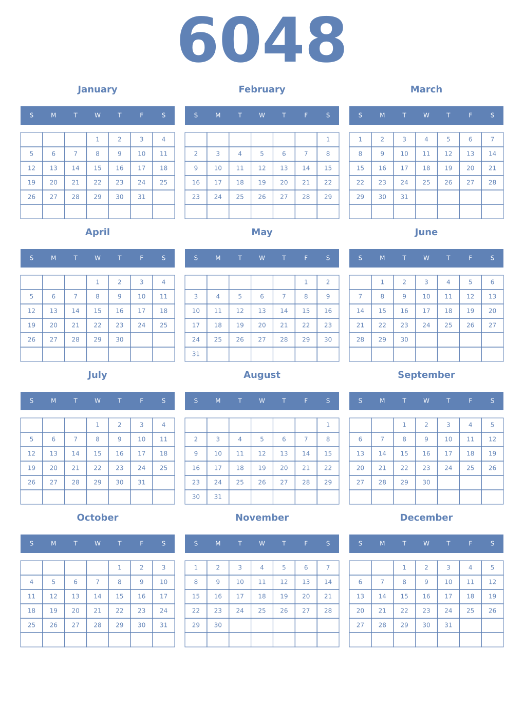 Printable 6048 Year Calendars glaucous