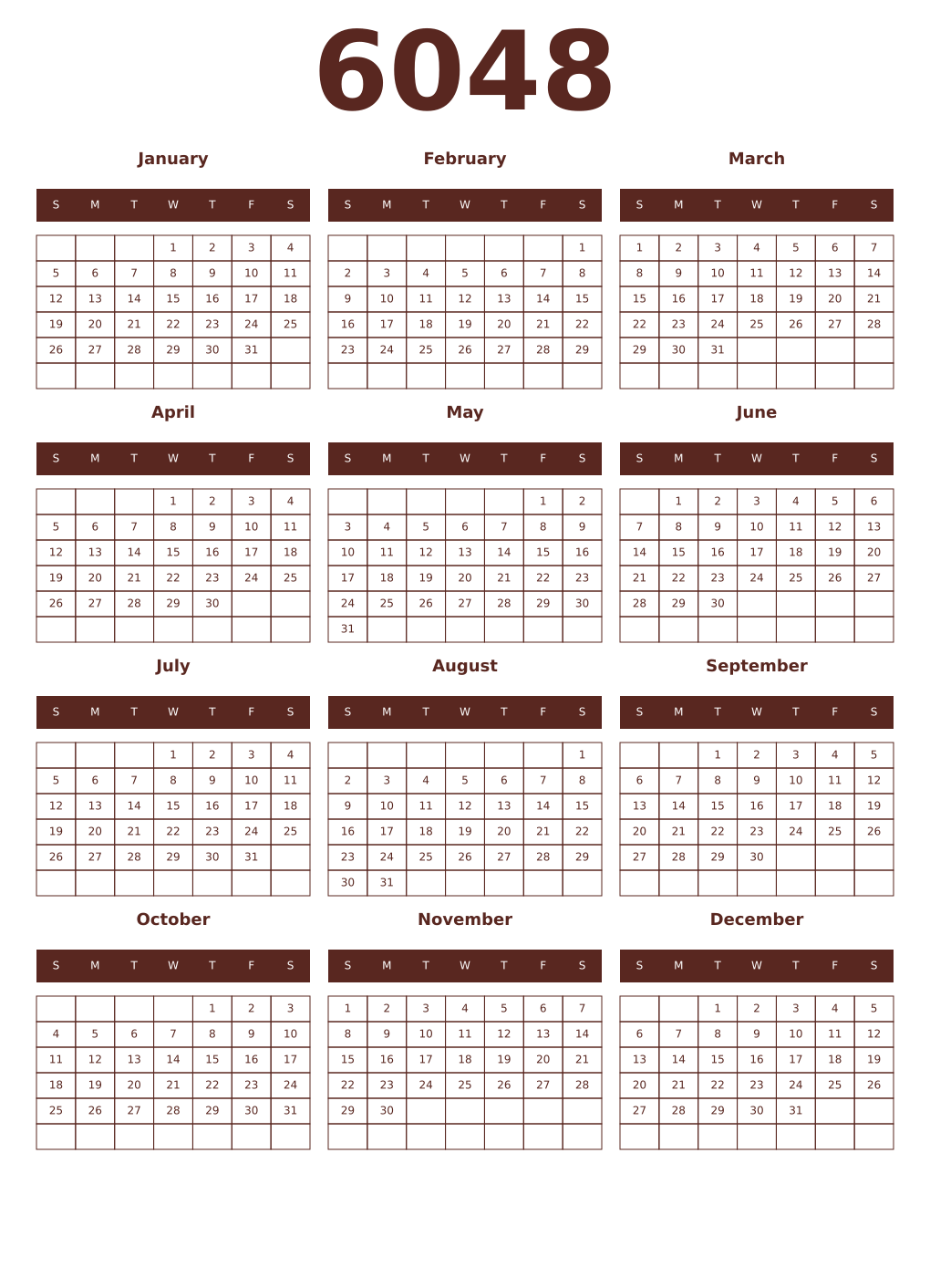 Printable 6048 Year Calendars mortuum