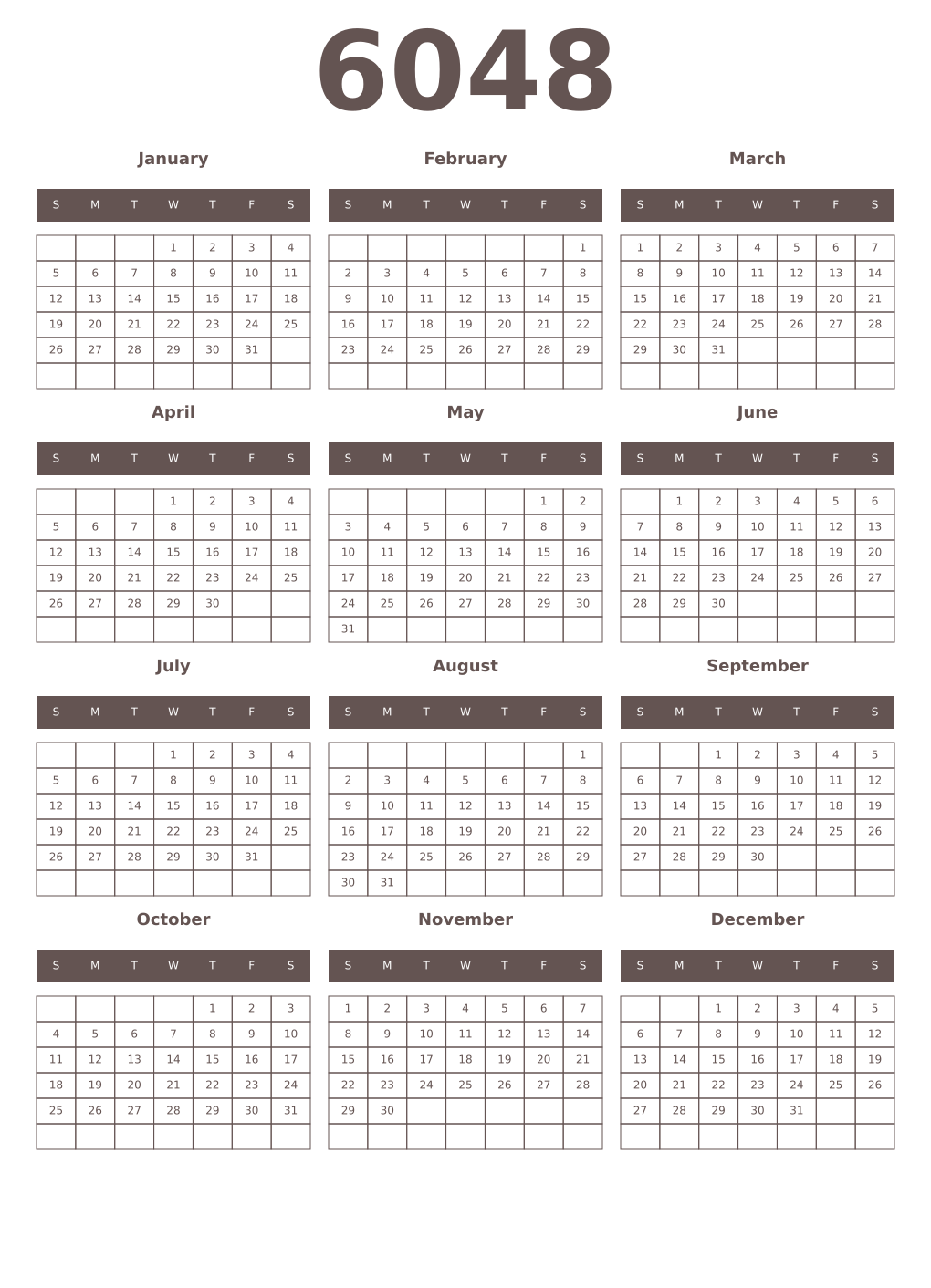 Printable 6048 Year Calendars wenge