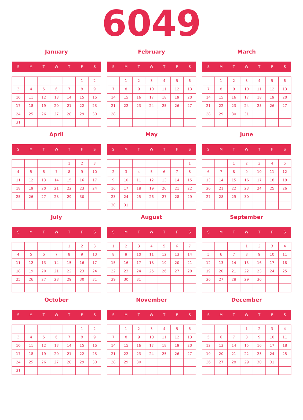 Printable 6049 Year Calendars amaranth
