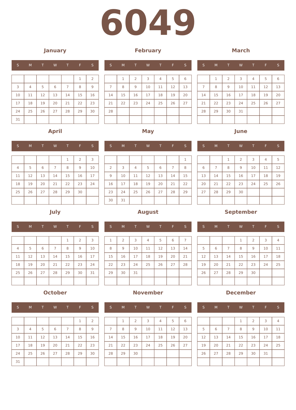 Printable 6049 Year Calendars coffe