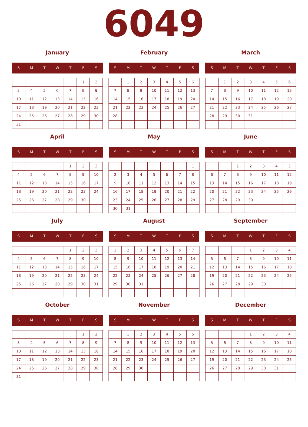 Printable 6049 Year Calendars falu