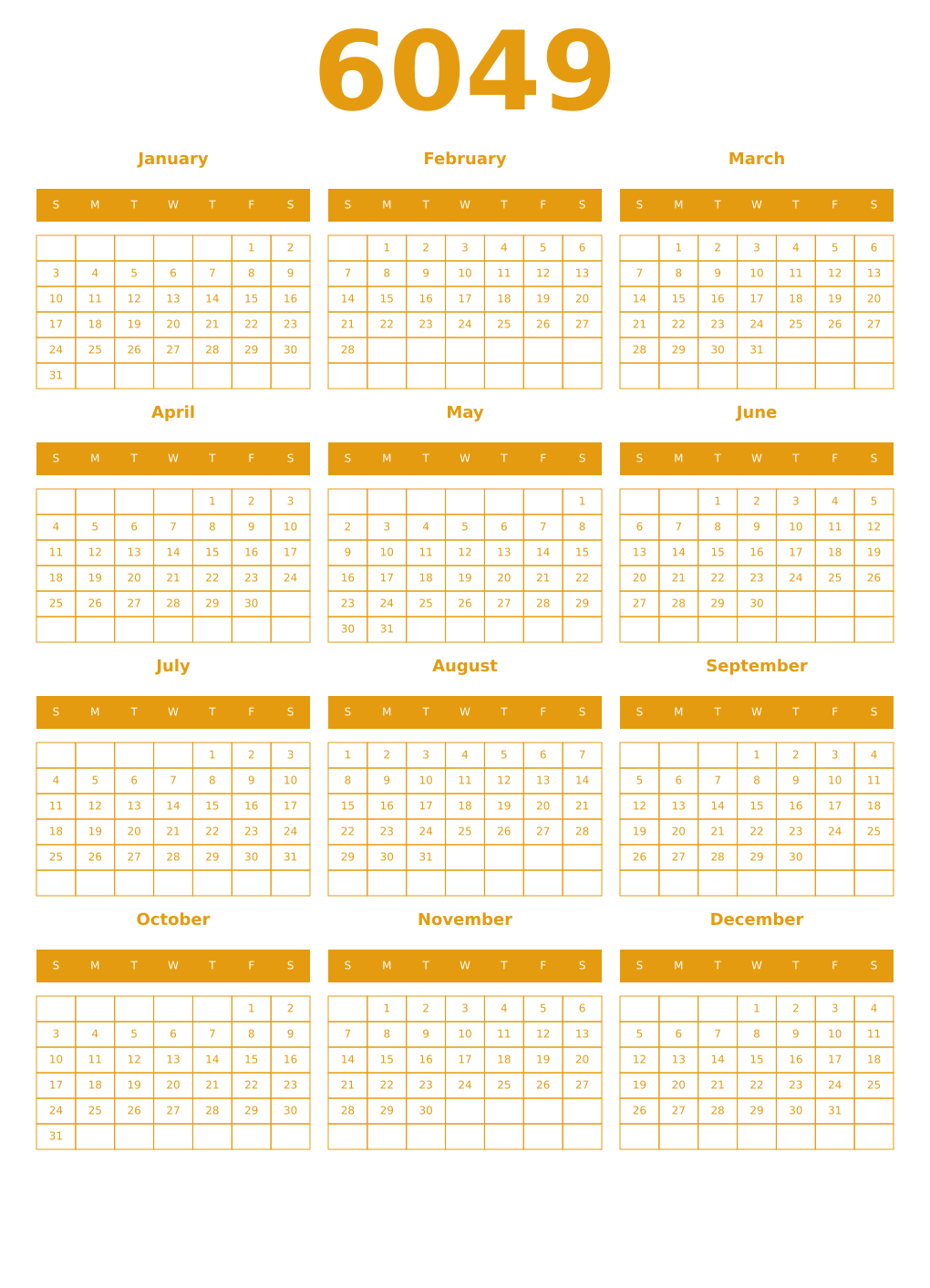 Printable 6049 Year Calendars gamboge