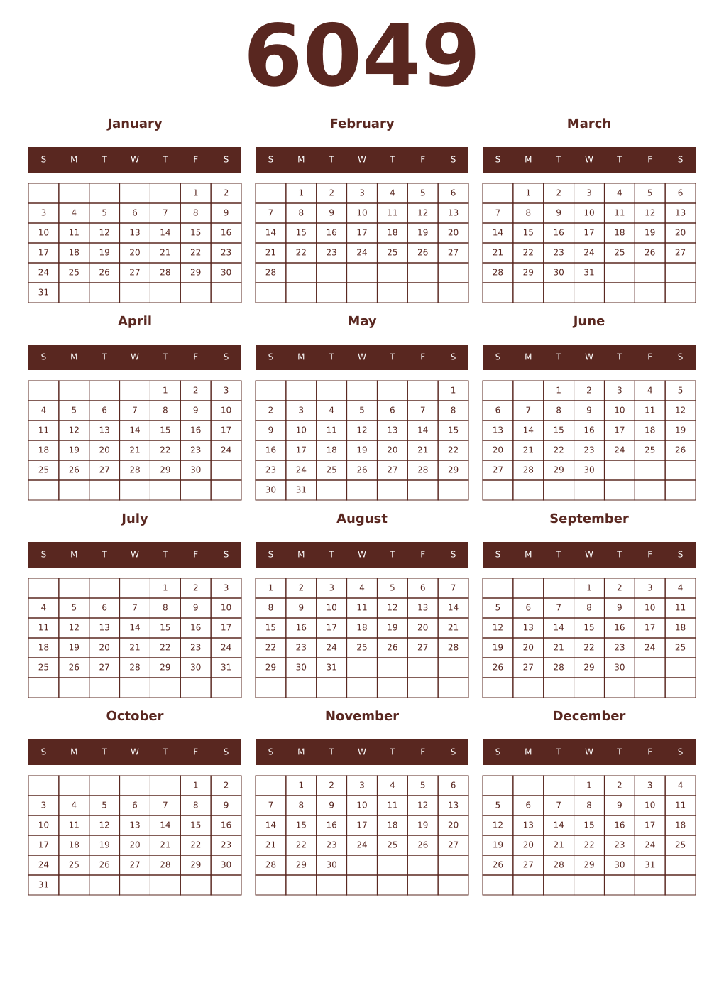 Printable 6049 Year Calendars mortuum
