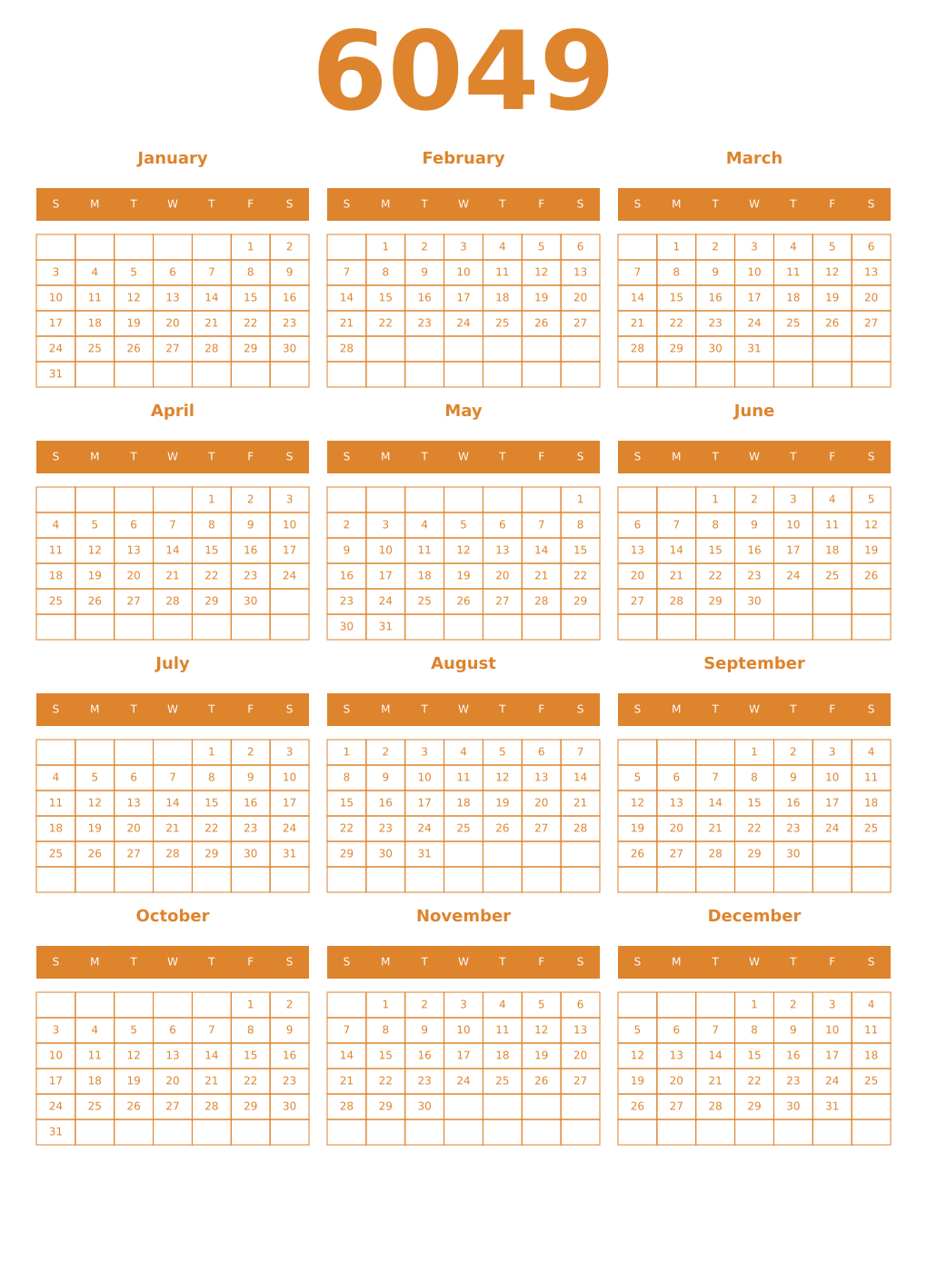Printable 6049 Year Calendars orange