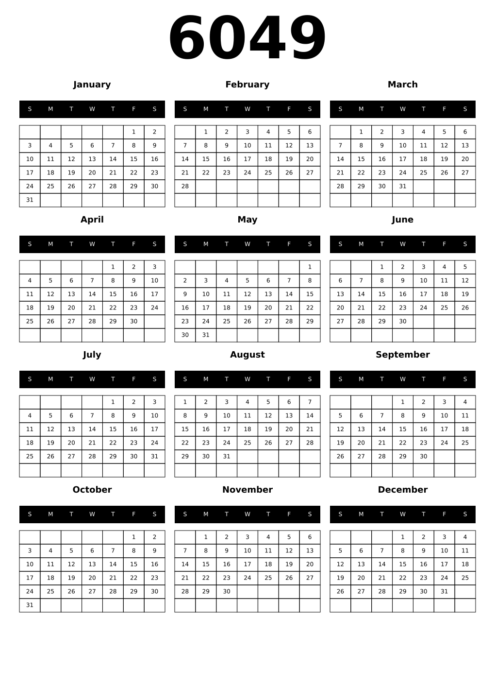 Printable 6049 Calendars