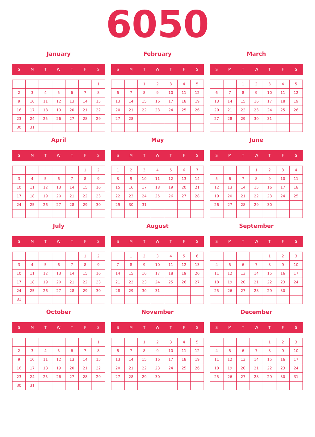 Printable 6050 Year Calendars amaranth