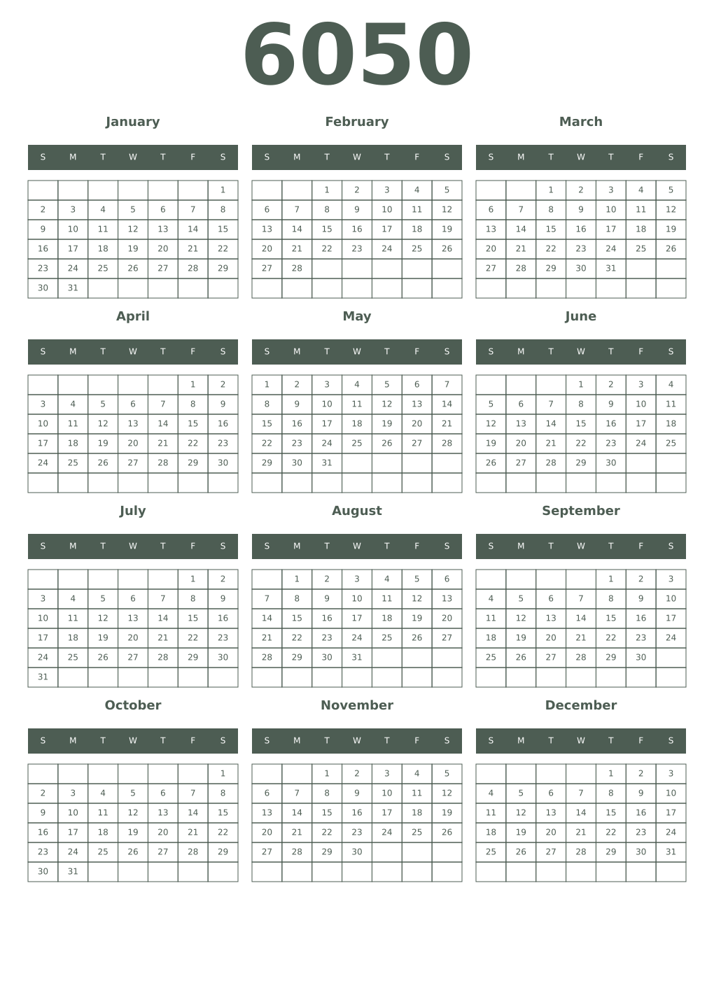 Printable 6050 Year Calendars feldgrau