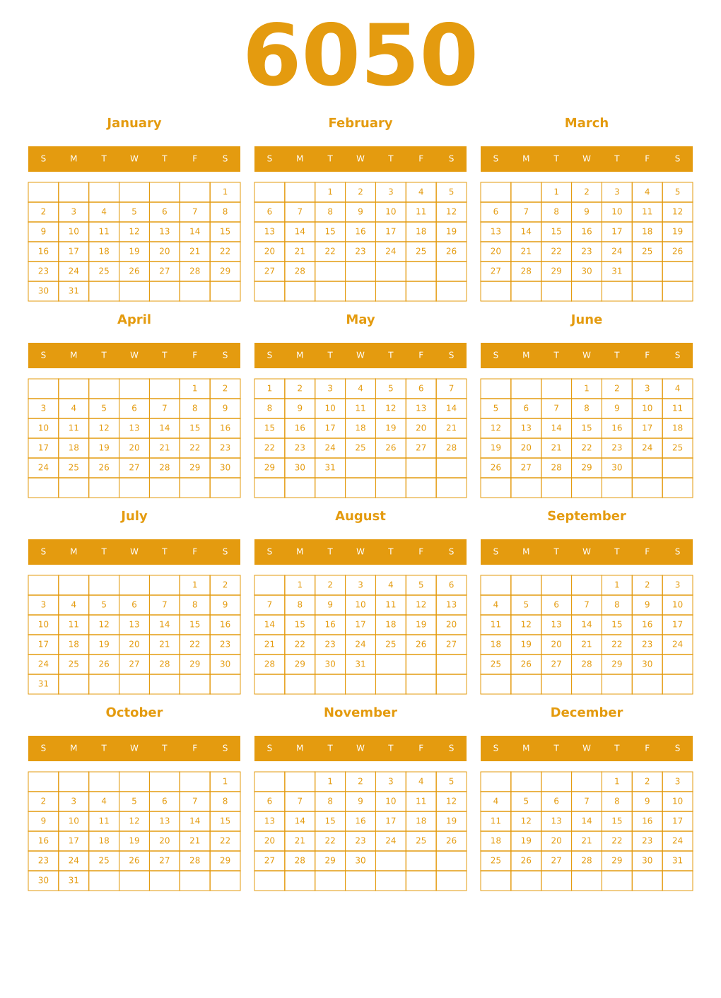 Printable 6050 Year Calendars gamboge