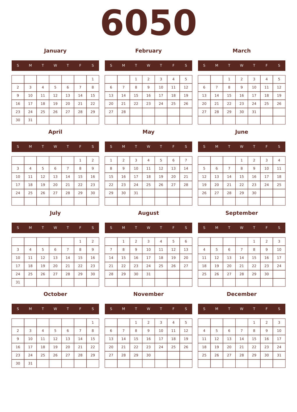 Printable 6050 Year Calendars mortuum