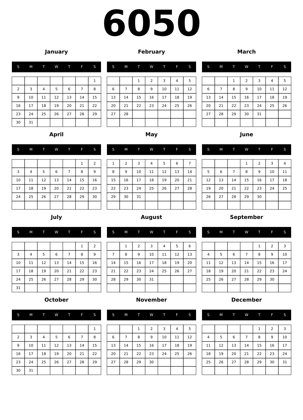 Printable 6050 Calendars