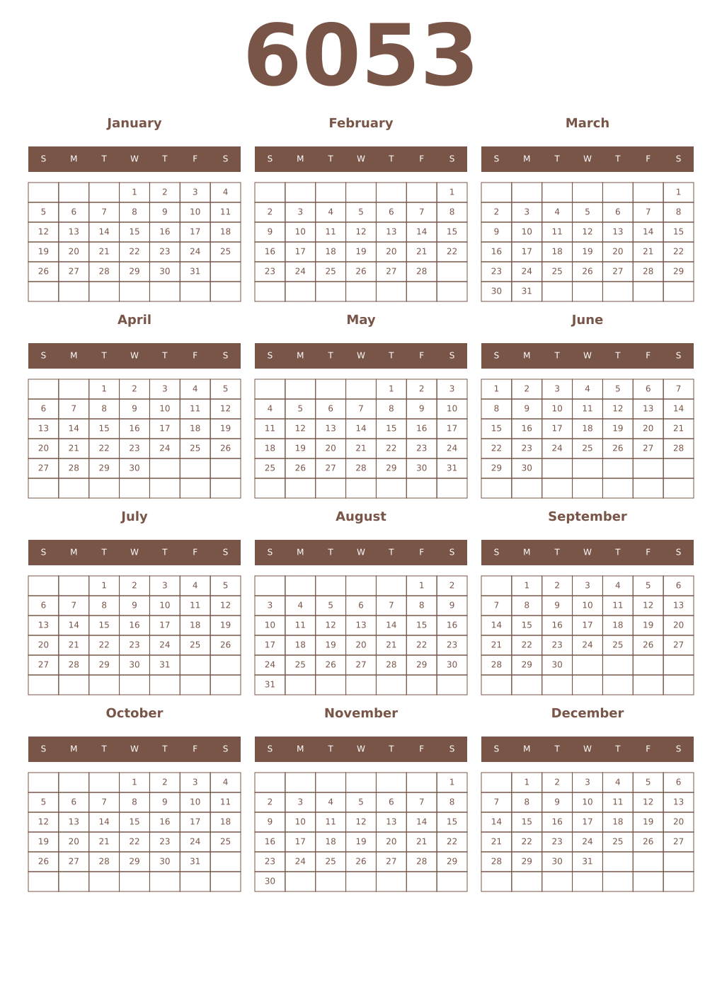 Printable 6053 Year Calendars coffe